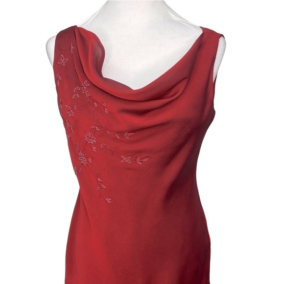 Kay Unger Bias Cut Beaded Dress Burgundy - Picture 2 of 6